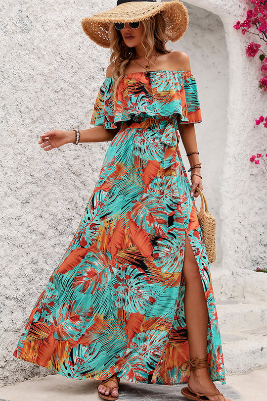 Fashion Printed Off The Shoulder Maxi Dress