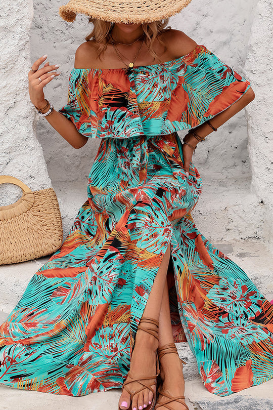 Fashion Printed Off The Shoulder Maxi Dress