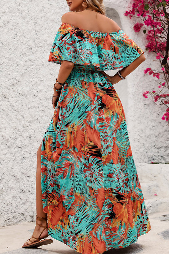 Fashion Printed Off The Shoulder Maxi Dress